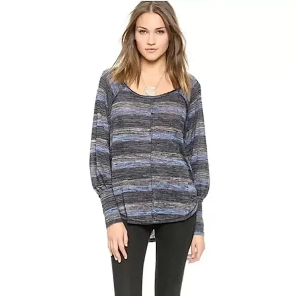 Free People Hacci Carolina Striped Oversized Slouchy Tunic Sweater Blue M